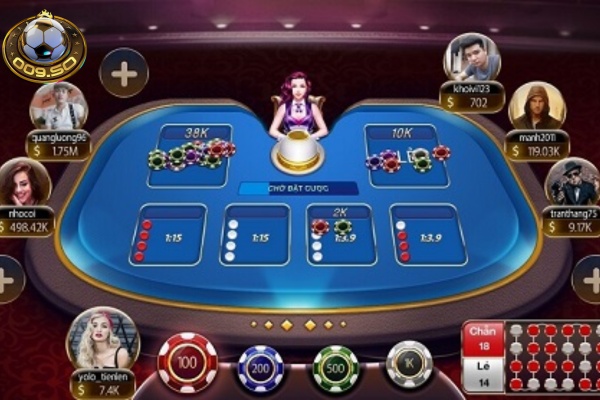 Lựa chọn cửa cược và số tiền cược để bắt đầu tham gia game xóc đĩa 009